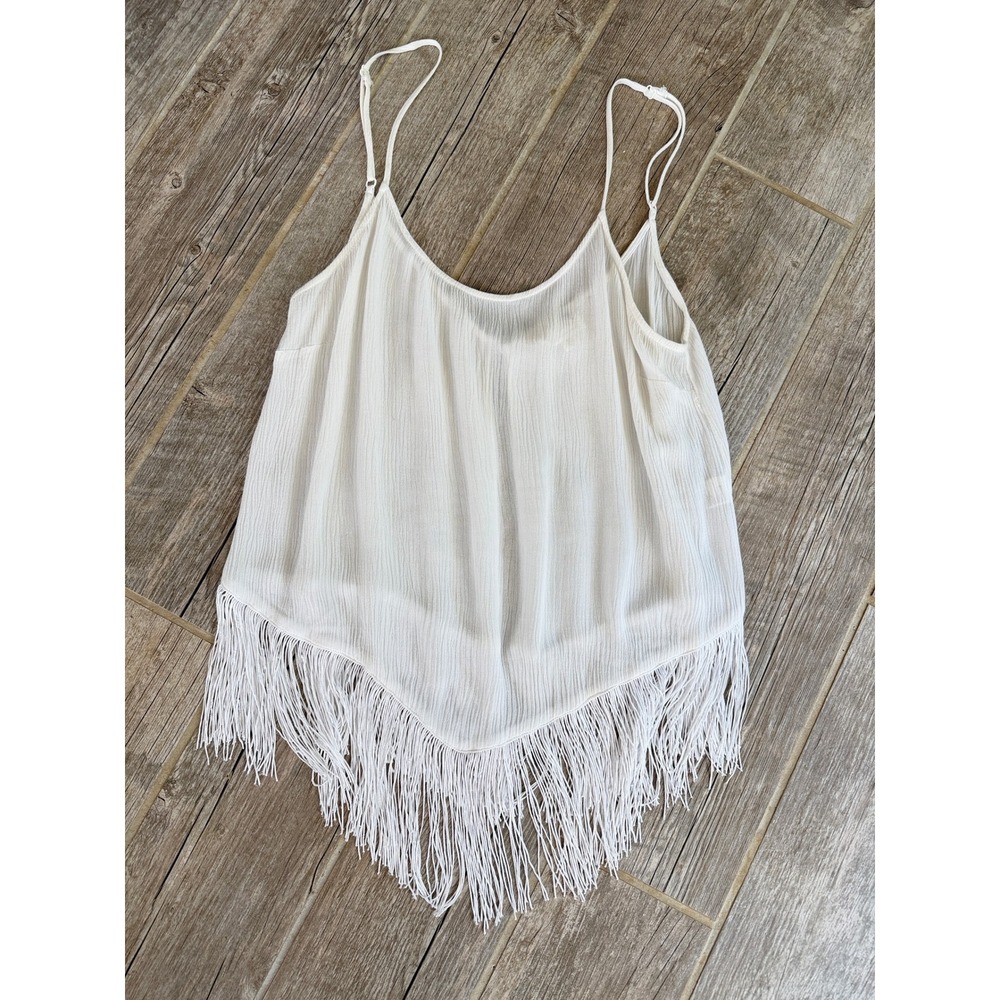 Fringe Cami Top Women Medium White Good Boho Split Back Gauze